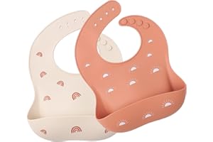 ROCCED Baby Silicone Bibs 2 Sets Baby Bibs with Food Catcher for Girls Boys Toddlers BPA Free Waterproof Soft Durable Adjusta