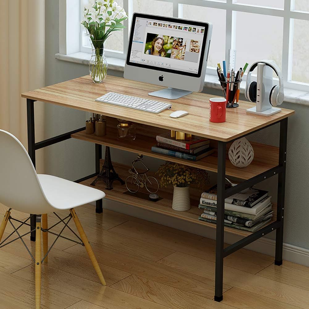 Modern Computer Desk with Bookshelf,Sturdy 47" Writing Desk Family Workstation with 2 Tier Shelves for Home Office-F 120x45x73cm