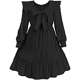 Cubear Girls Fall Dress Tie Back Long Sleeve Ruffle Square Neck A Line Swing Casual Dresses, 5-14 Years Old