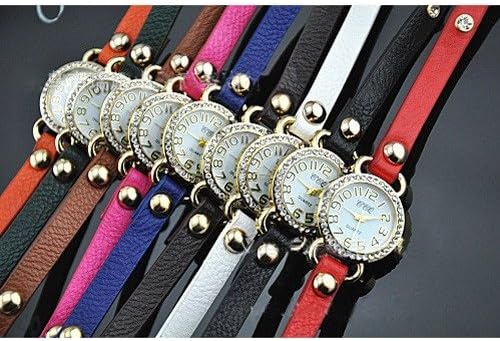 Twinkling Diamond Rose Gold Dail Long Leather Sling Chain Band Bracelet Watch - Green