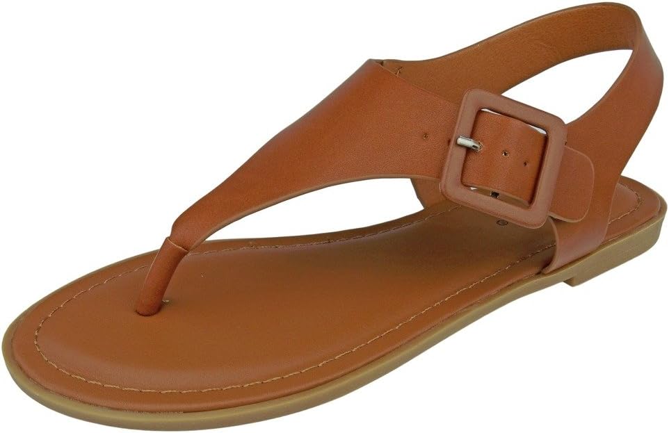 Pierre Dumas Women's Babbie-2 T-Strap Ankle Strap Buckle Flats Thong Sandals