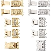 Pandahall 20 Sets Brass Multi-Strand Box Clasps 2 Styles 3-Strand Rectangle Filigree Flower Connector Clasps for Jewelry Making Bracelets Necklaces DIY