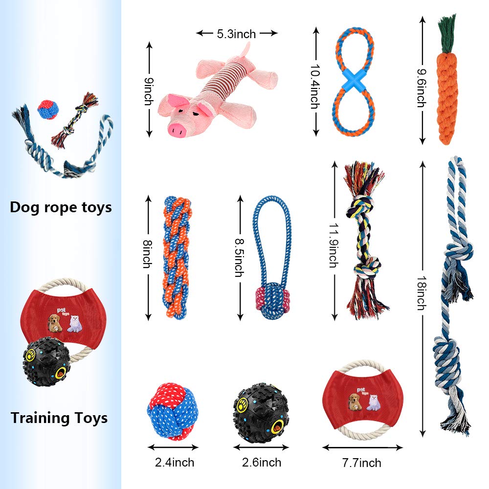 Dog Chew Toys for Puppies, AIRGOOD Durable Rope Toys, Pet Squeaky Food Spill Ball and Training Frisbee Toy Set (10 Pack )