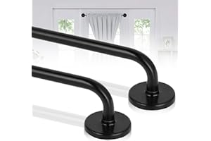 Ruiony 2 Pack Magnetic Curtain Rod for Metal Doors, French Door Curtain Rods Adjustable from 17 to 30 Inch, 3/8 Inch Diameter, Magnetic Cafe Curtains Rod, No Tool and Easy Installation, Black