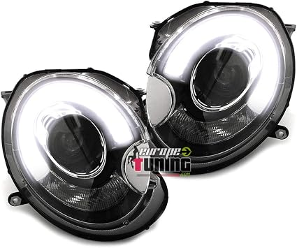 Phares Tuning Avant Noir Devil Eyes LED - Europetuning, Pour Personnalisation Véhicule, Phases 1 Et 2