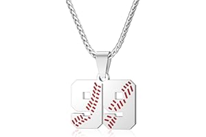 Wikavanli Personalized Baseball Jersey Number 00-99 Necklace - Stainless Steel Baseball Chain Pendant Necklace - Team Jewelry Gift for Boys, Girls, Men, Women