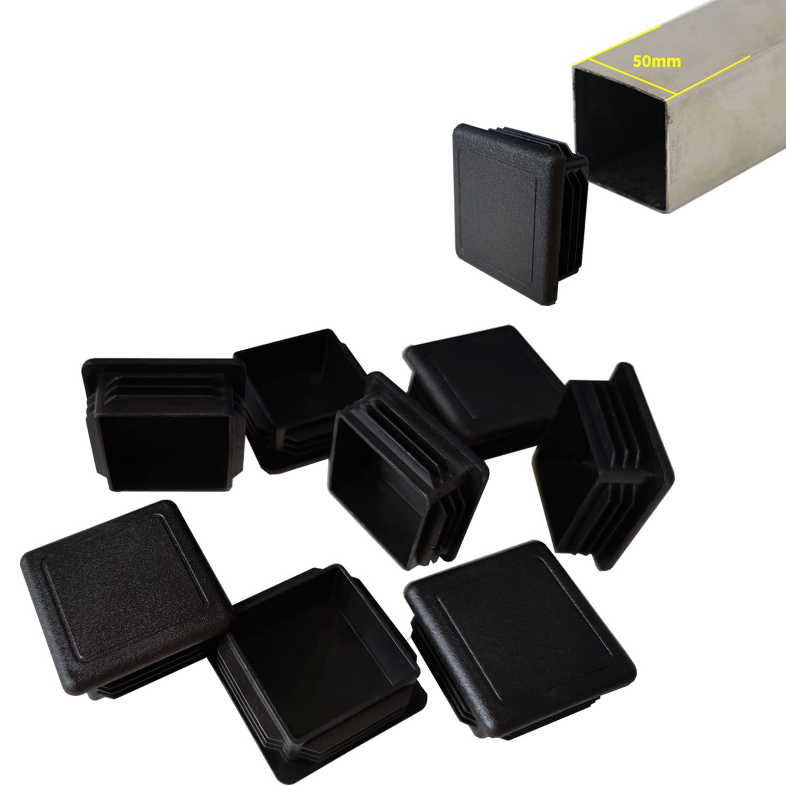 Photo 1 of 2 Inch Square Tubing End Cap Plug, 2"x2" Plastic Insert Finishing Hole Plugs for Fence Post Pipe Cover Tube Chair?Black,12 Pack?