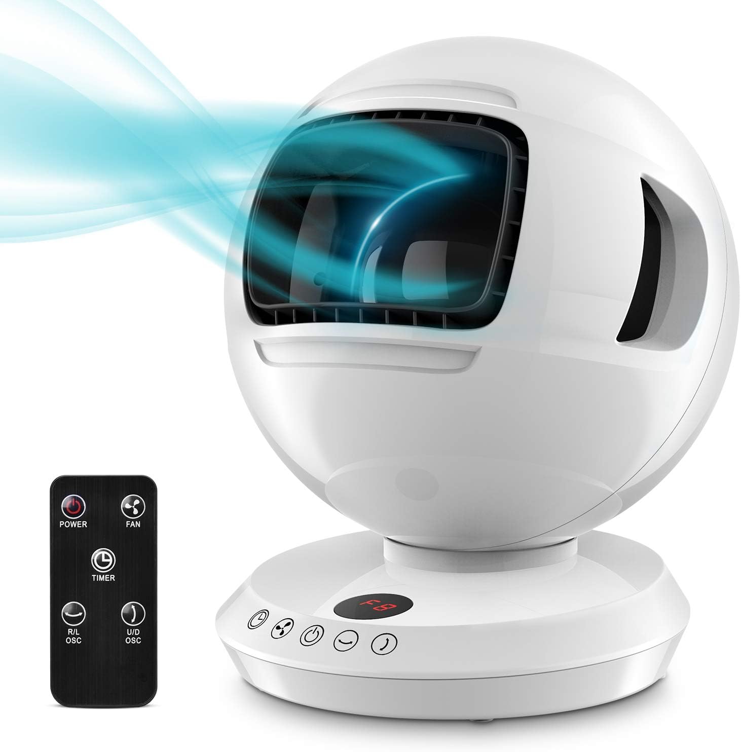 Oscillating Bladeless Fan - Quiet Cooling Table Fan with Remote, 8 Speeds & 12H Timer, Whole Room Fanless Air Circulator Fan, Bladeless Fans for Bedroom, Home, Living Room, Office, Quiet Small Room Fan White