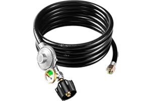 Suppmen Propane Regulator and Hose with Propane Tank Gauge 12 Feet Universal QCC1 Replacement Hose and Regulator kit for LP Gas Grill 3/8 Female Flare Nut for Grill Heater Fire Pit Stove etc.