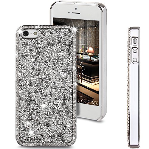 iPhone SE Case,iPhone 5S Case,iPhone 5 Case,ikasus Beauty Luxury Shiny Sparkle Bling Bling Glitter Handcraft Crystal [Rhinestone Diamond] Hard Plastic Plated Slim Case Cover Full Cover Protective Case for Apple iPhone SE 2016 & iPhone 5S 5 (Diamond: Sliver)