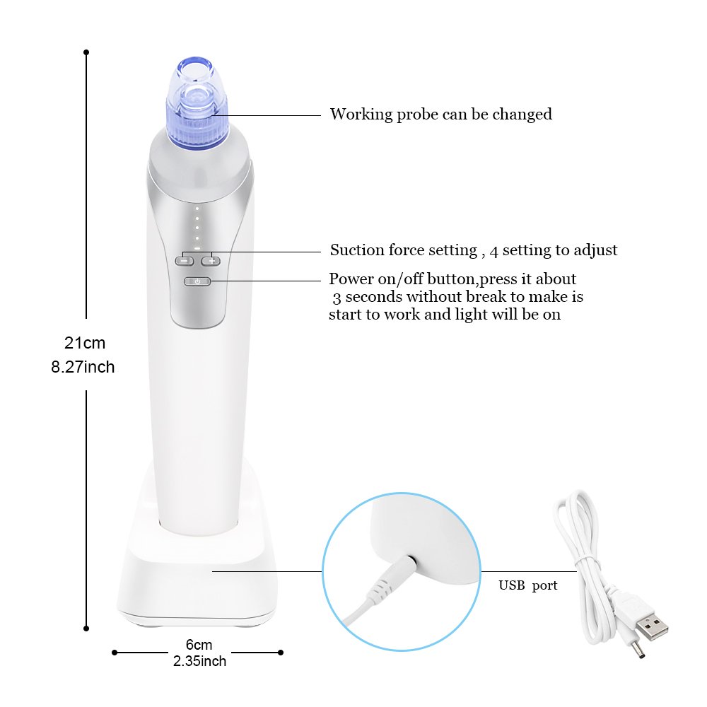 Mckbane Electric Blackhead Remover (Newest Version) Portable Facial Pore Acne Comedo Cleanser Blackhead Suction Device Skin Care Tool Set of White with 4 Heads USB Rechargeable for Women Men (White)
