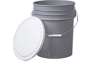 HUDSON EXCHANGE Letica Premium 5 Gallon Bucket with Easy Peel Lid, HDPE (1 Pack, Gray Bucket & White Lid)