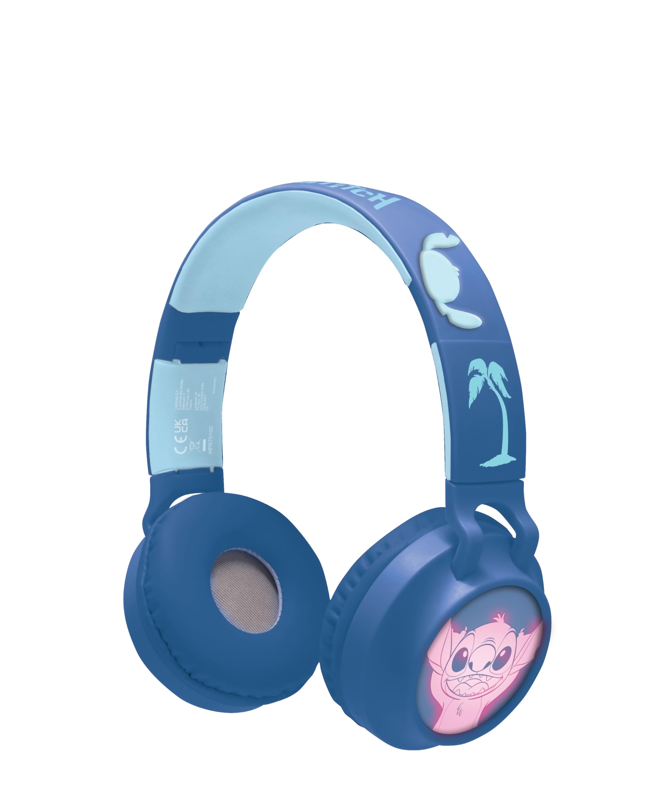 LEXIBOOK, Disney Stitch, Wireless and wired 2-in-1 headset with Stitch details and light effects, sound limited to 85 dB, foldable, adjustable, rechargeable, HPBT015D