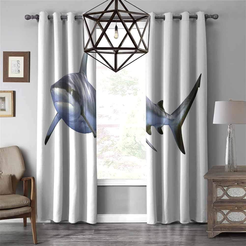 RenteriaDecor Rustic Curtains SharkA Large Reef Shark Swimming Futuristic Computer Art Stylized Underwater Design Dining Room Curtains W108 X L84 Inch