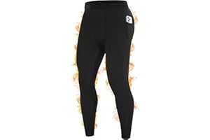 RIKUAOU Men's Thermal Compression Pants, Fleece Lined Leggings with Pockets, Winter Sports Base Layer for Running Workout