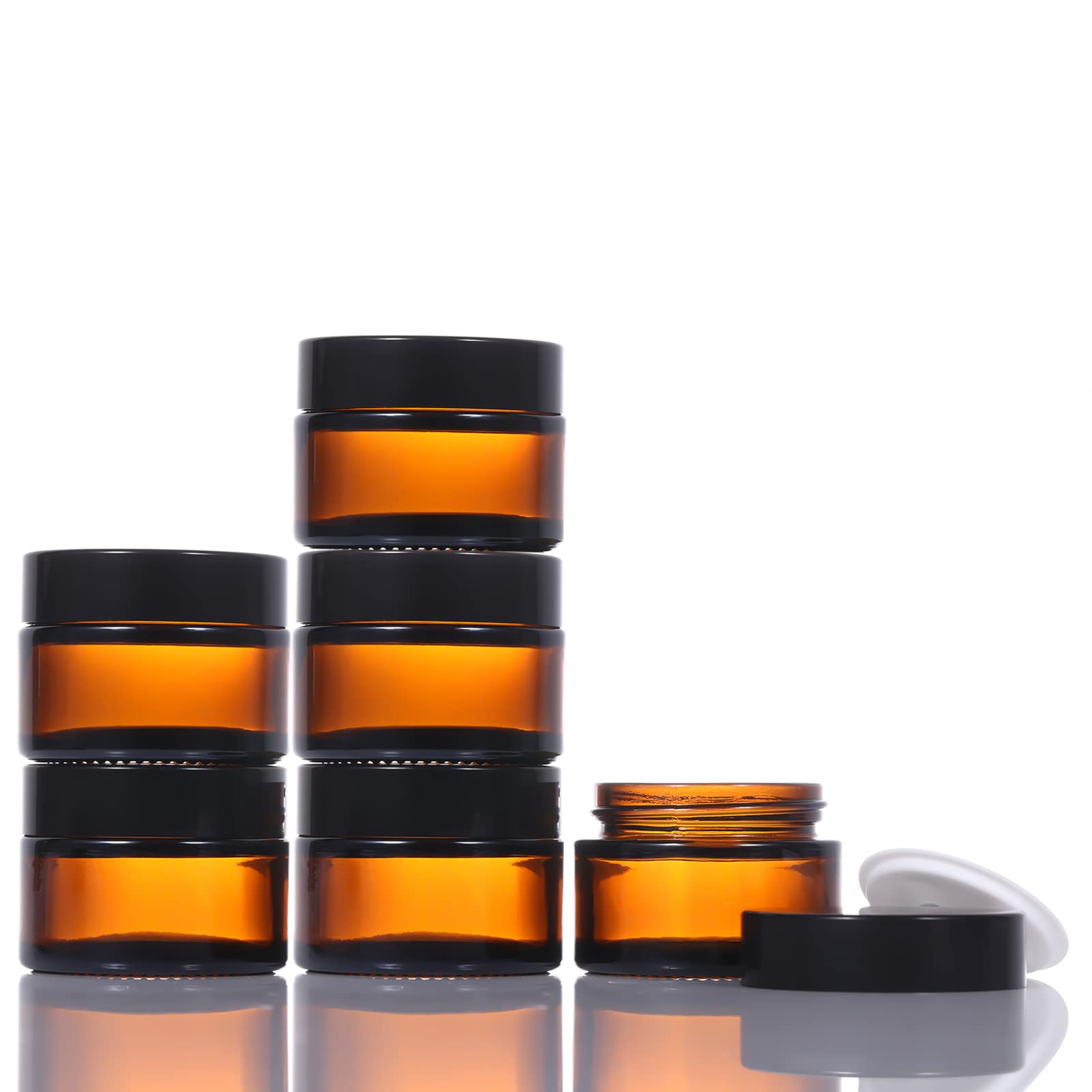 LIYUABU Amber Glass Jars 6 Pack,30ml Cosmetic Container Tinted Jars Refillable Travel Pots,30ml Small Bottles Sample Pots with Black Lids for Cosmetics,Powder,Lotion,Creams