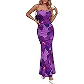PRETTYGARDEN Womens Spring Dresses 2026 Sexy Strapless Tube Bodycon Mesh Ruched Floral Maxi Dress Wedding Club Outfits