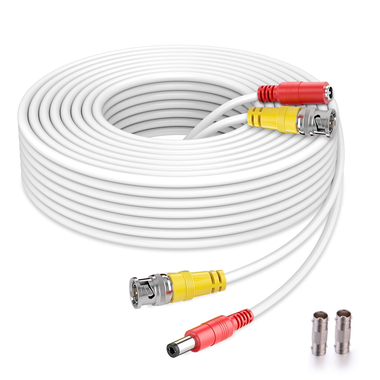 WILDHD BNC Cable,150ft All-in-One Siamese BNC Video and Power Security Camera Wire Cable,CCTV Cable with 2 Female Connectors for All Max 5MP HD CCTV DVR Surveillance System (150ft BNC Cable, White)