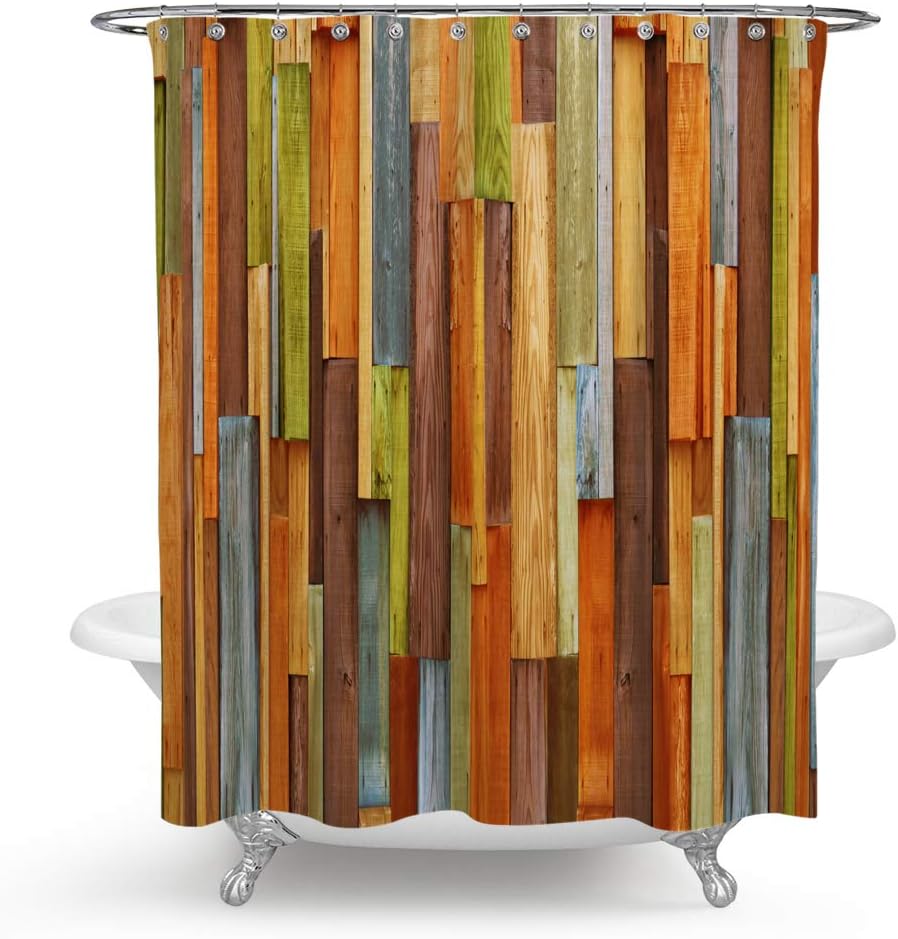 QCWN Wooden Shower Curtain,Rustic Floor Planks Print Grungy Look Farm House Country