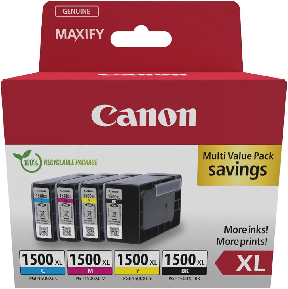 Canon PGI-1500XL Black Cyan Magenta Yellow Ink Cartridge Multipack XL Genuine