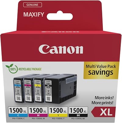 Canon PGI-1500XL Black Cyan Magenta Yellow Ink Cartridge Multipack XL Genuine