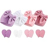 BQUBO Newborn Baby Hats Mittens Set Hospital Hat Beanie Infant Bow Hats Baby Gloves No Scratch Mittens for 0-6 Months