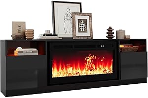 PeakPursuit Fireplace TV Stand, 70'' TV Stand with 36" Fireplace, Electric Fireplace Heater, Entertainment Center with Frame and LED Light Colors, TV Console Cabinet, Black