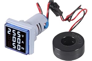 Alinan 3 in 1 60-500V 0-100A AC Digital Ammeter Voltmeter, 22mm Square Digital Tube Screen with Transformer, LED Display Voltage Detector Current Tester Gauge(Blue)