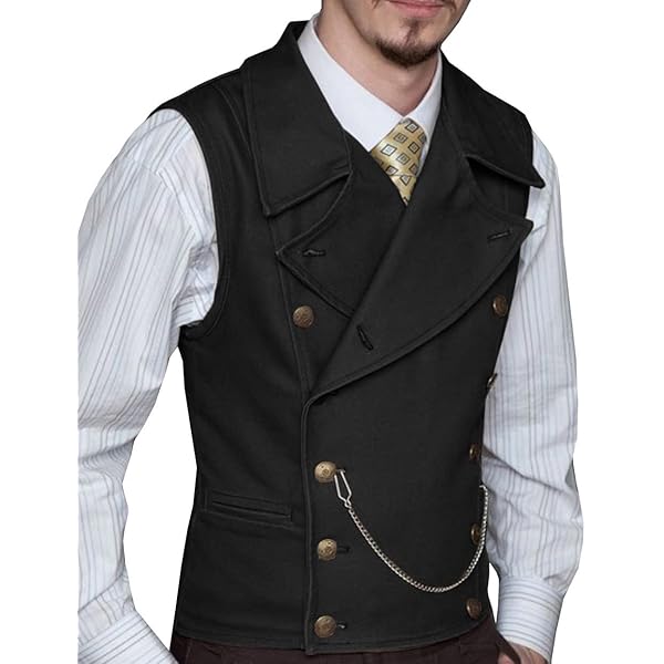 Men's Double Breasted Governor Vest Waistcoat VTG Brocade Gothic