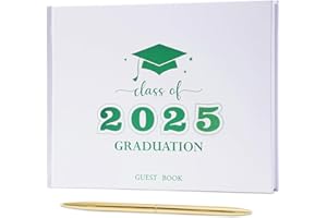 PLAUTHUS Graduation Guest Book, Class of 2025 Graduation Guest Book with Pen, Hardcover Guest Sign in Book, Memory Scrapbook, Graduation Decorations, Grad Party Supplies for High School，College (Green)