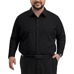 Mens Big and Tall Dress Shirts Long Sleeve Stretch Wrinkle Free Button Down | 4-Way Stretch, Soft, Breathable, Lightweight, A