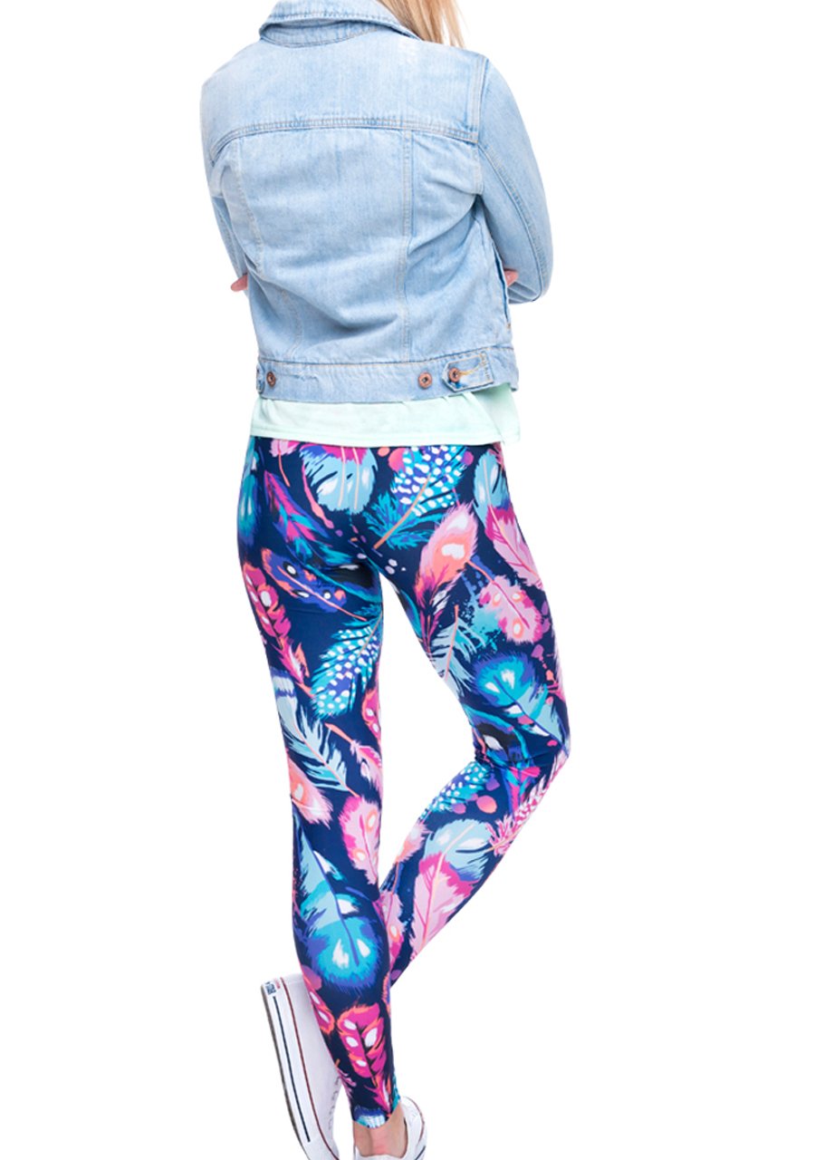 Ayliss Printed Brushed Leggings Regular or Plus Size Stretchy Capirs 22Pattern,Blue Feathers,XS-M