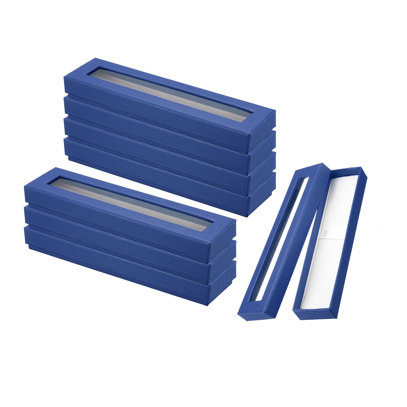 PATIKIL Pen Gift Box, 8 Pack Empty Pen Case Cardboard Case with Clear Window Pen Presentation Display Box for Pencil Ballpoint Jewelry Business Office, Blue