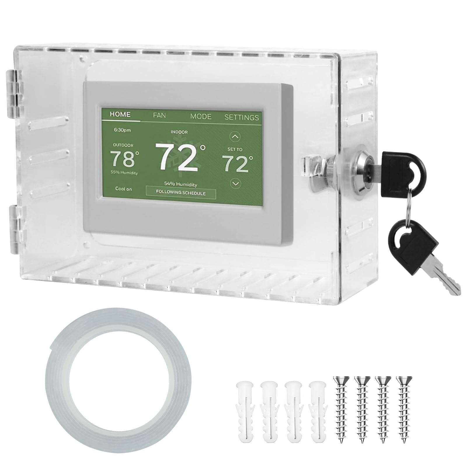 Thermostat Lock Box with 2 Keys - Universal Acrylic Protective Cover Guard Box Wall Mounted for Restaurants, Wall AC Panel, School
