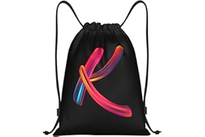 Pazacon Drawstring Bags Initial Drawstring Backpack Sackpack Black Draw String Cinch Bags for Sports, Gym, Travel, Swimming, Beach, Camping, Rainbow Letter K