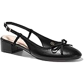 Coutgo Womens Chunky Low Heels Slingback Ballet Bow Pumps Closed Toe Wedding Dress Shoes