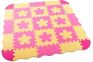 Tamiplay Foam Play Mat for Kids，25Pcs Square Interlocking Puzzle Floor Mat，Baby Play Mat Floor Mat Foam Puzzle Playmat for Toddlers with Fence（Pink Flower-CSH032