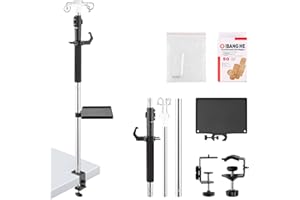 Crilealym Table IV Poles,32 to 56In Telescopic IV Stand with 4 IV Bag Holder Portable Stabilizing Tripod Stainless Steels Pipe Extension Pole IV Influsion Pole with Organizers Infusion Bags (Silver)