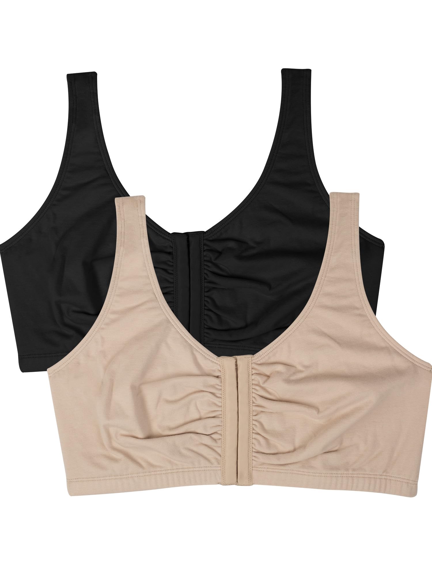 Photo 1 of Fruit of the Loom Women's Front Close Builtup Sports Bra, Sand/Black 2-Pack, 36