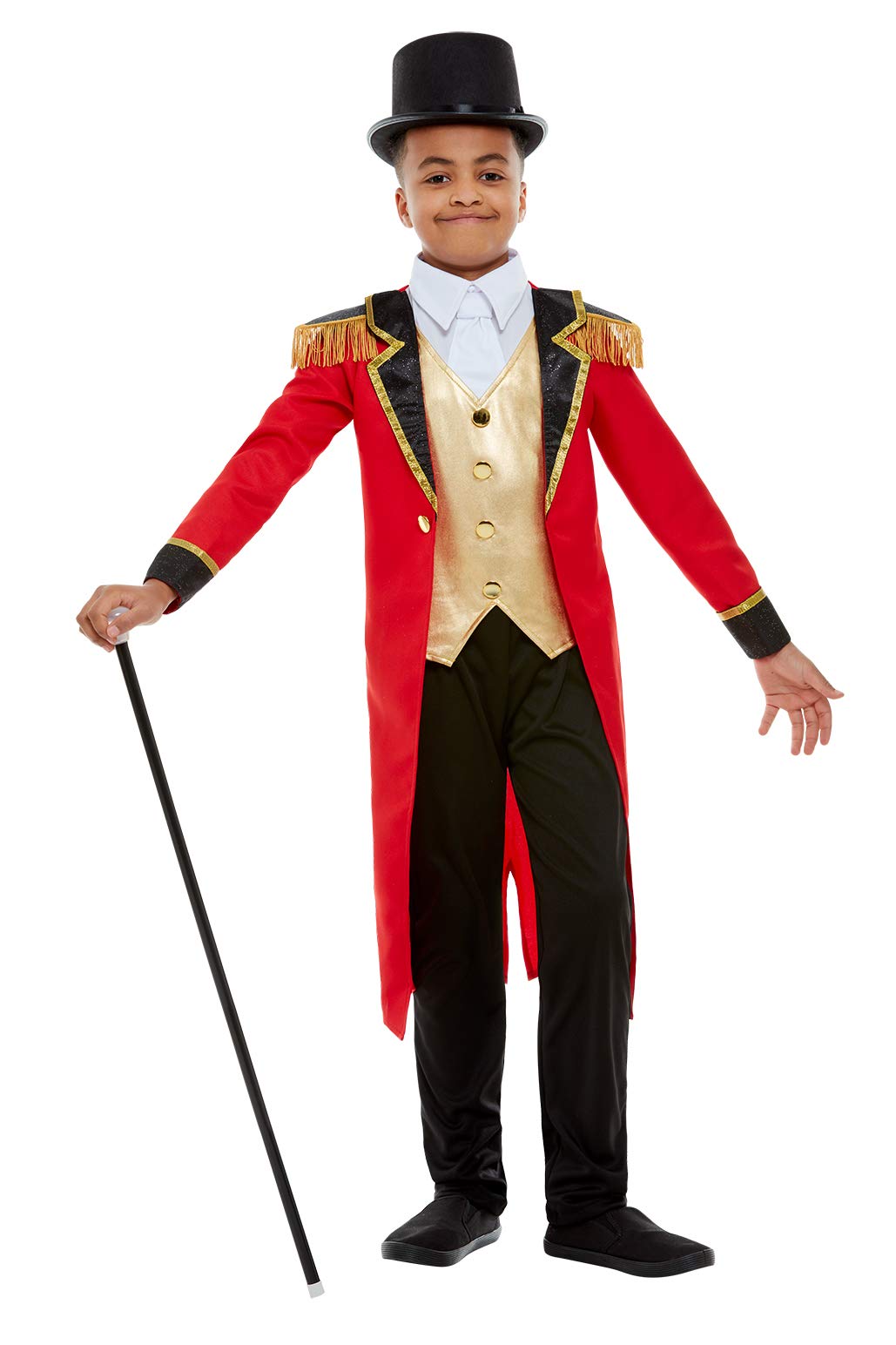 Smiffys Ringmaster Showman Costume – Kids Circus Leader, Ringleader & Fairground Entertainer Fancy Dress – Tailcoat, Waistcoat & Trousers – Childs Costume for World Book Day, Medium (Age 7-9)
