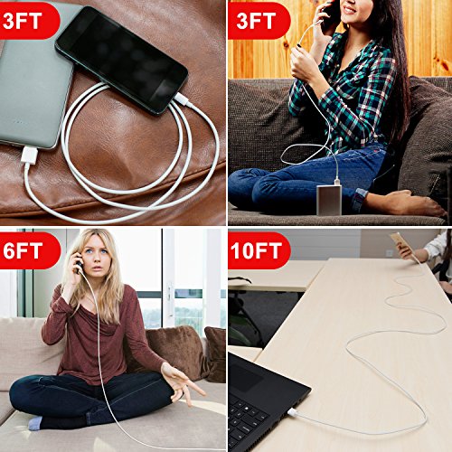Sundix iPhone Charger Lightning Cable 4Pack 3FT+3FT+6FT+10FT Charger Cord Compatible with iPhone Xs XR X 8 8PLUS 7 7Plus SE 5 6 6sPlus iPad Mini Air Pro iPod