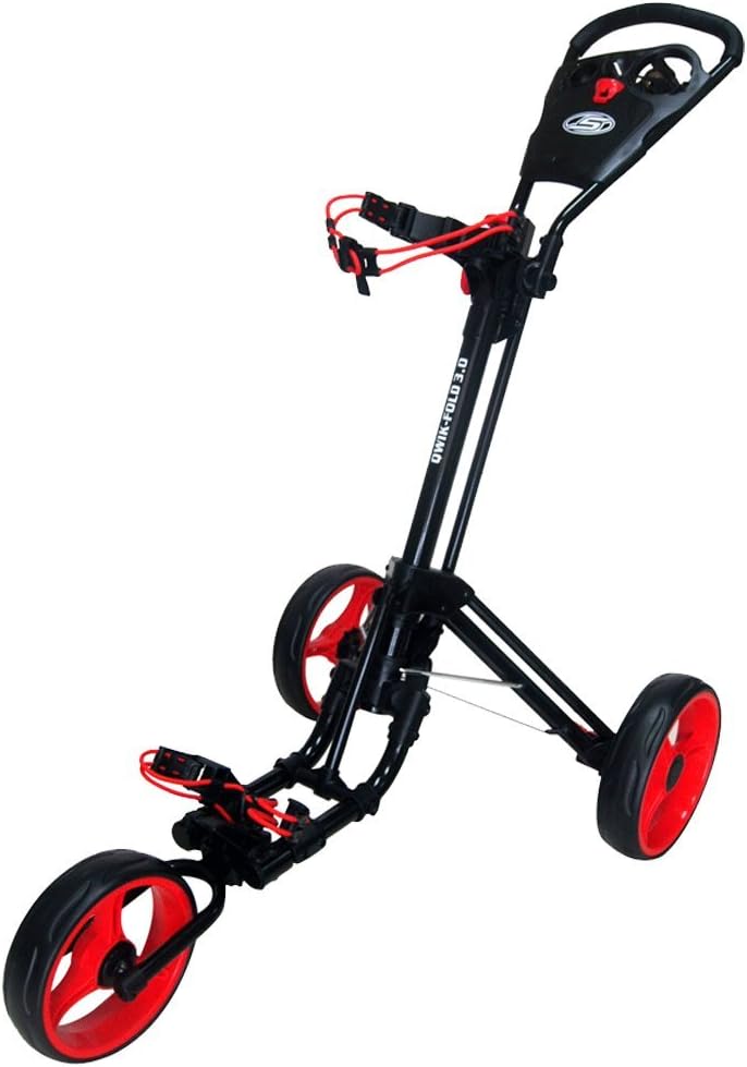 "NEW 2015" SKY MAX QWIK-FOLD 3.0 3 WHEEL GOLF TROLLEY PULL / PUSH CART (Black/Red)