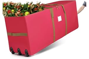 GOTECH Christmas Tree Storage Bag, Fits 9-Ft Rolling Christmas Tree Bag, Christmas Tree Storage Box 2-Pack, 60L X 14.5W X 20H, Waterproof Oxford Cloth, With Wheels, Durable Zipper And Sturdy Handles (Red)