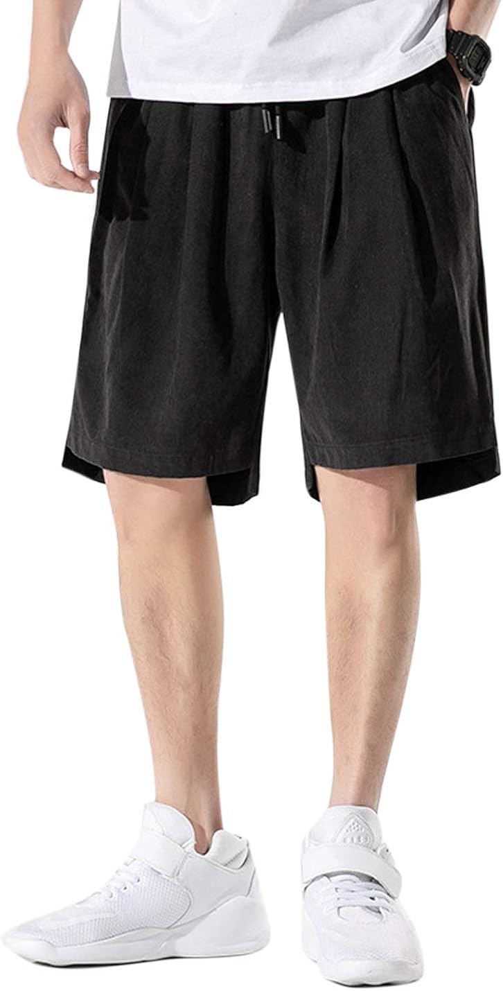 Flygo Men's Pleated Front Casual Cotton Shorts Loose Summer Beach Shorts with Pockets at  Men’s Clothing store