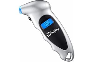 PINKJOY Digital Tire Pressure Gauge 150 PSI, 4 Settings, Tire Gauge for Car, Truck, Motorcycle, Bicycle with Backlit LCD and Non-Slip Grip (Silver)