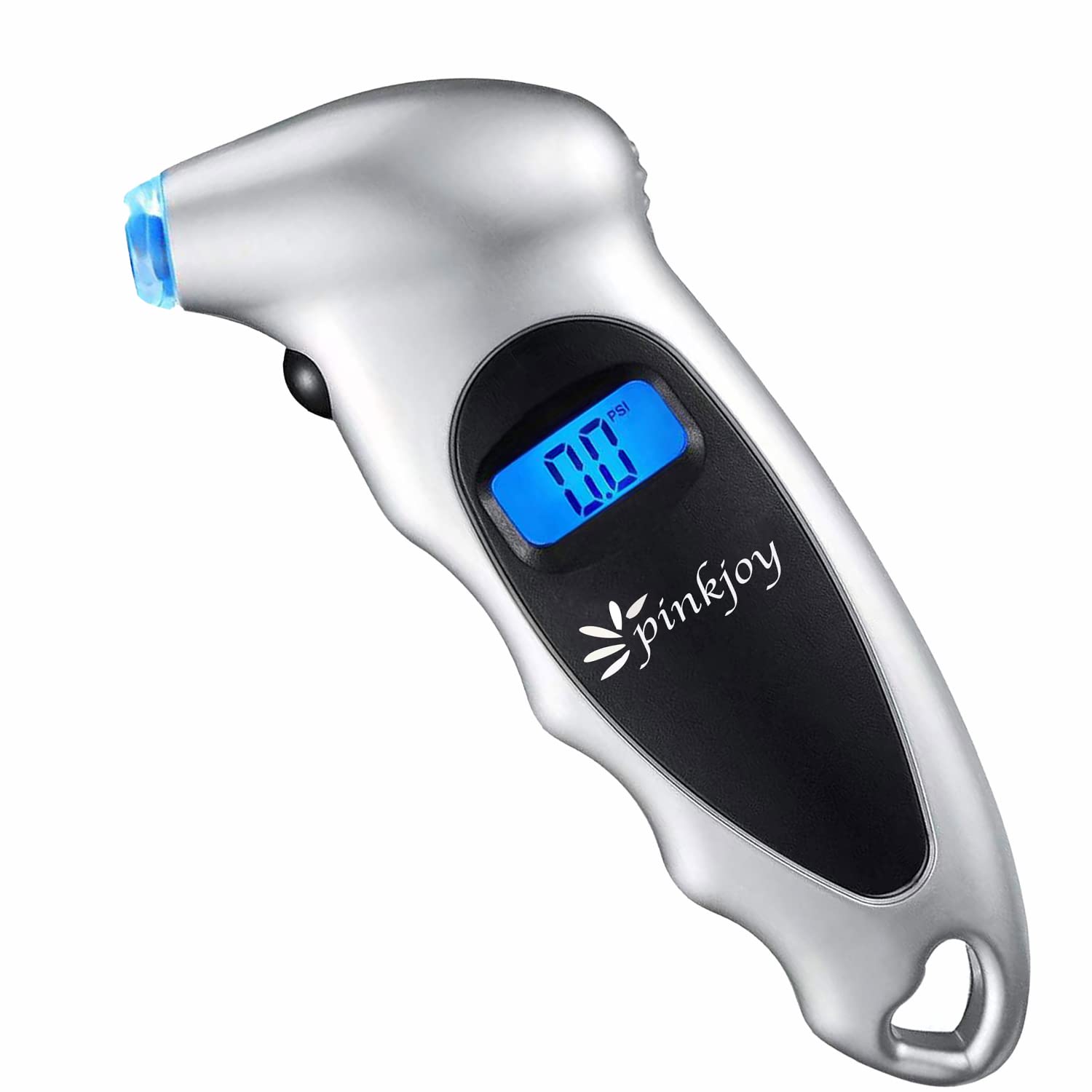 Photo 1 of PINKJOY Digital Tire Pressure Gauge 150 PSI, 4 Settings, Tire Gauge for Car, Truck, Motorcycle, Bicycle with Backlit LCD and Non-Slip Grip (Silver)