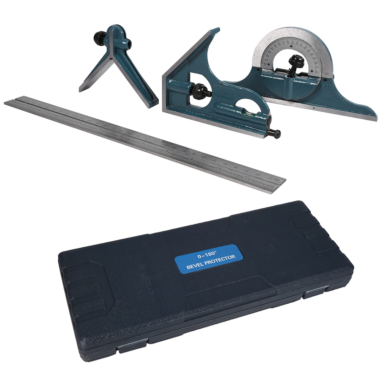 Dioche Combination Square, 1x Stainless Steel Universal Bevel 180 Degree Angle Combination Square Protractor Ruler Set