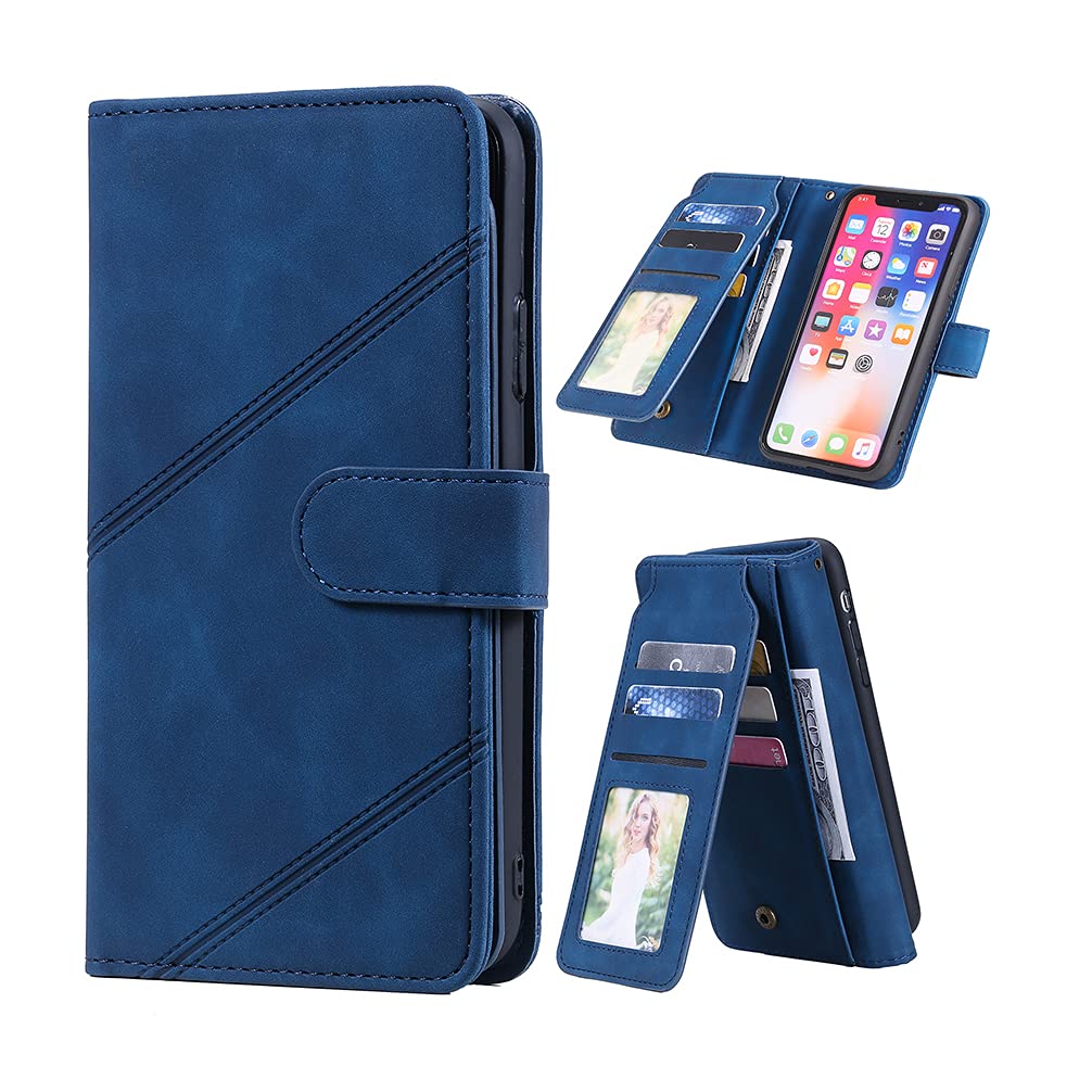TIANCI Case for Xiaomi Poco F3/Mi 11i, Phone Case [Skin-friendly PU Leather] 9 Card Slot Wallet Case [Two Support Methods] Flip Cover for Xiaomi Poco F3/Mi 11i Case-Blue