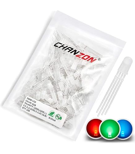 25pcs 5mm RGB Tri-Color LED Diodes – Red Green Blue Multicolor, 4-Pin, Round Lens (DC) - View #2