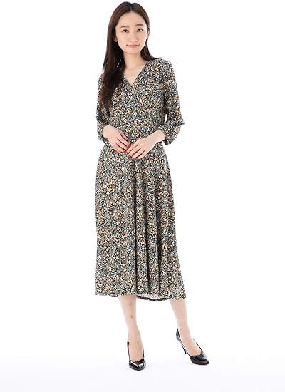 Amazon エジェリ Egerie ワンピース T1 T2 T3サイズ 七分袖 ミドル丈ワンピース 花柄 カシュクール ジャージー レディース T3 ブラック ワンピース チュニック 通販